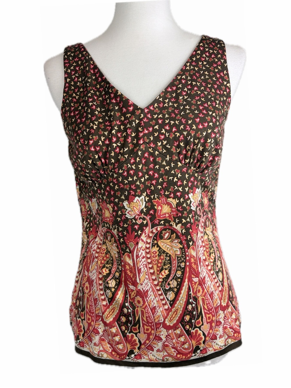 Talbots Pure Silk Floral Paisley Y2K Babydoll Top Size 10 Lined Whimsy Boho Chic